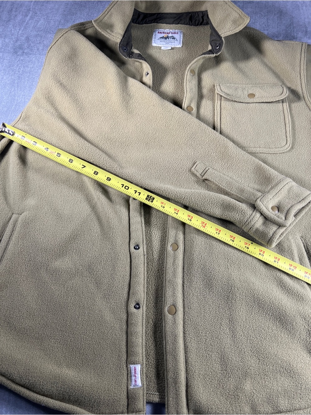 American Eagle Heavyweight Fleece Shacket Snap Jacket Khaki Olive Men’s Large - Picture 9 of 9